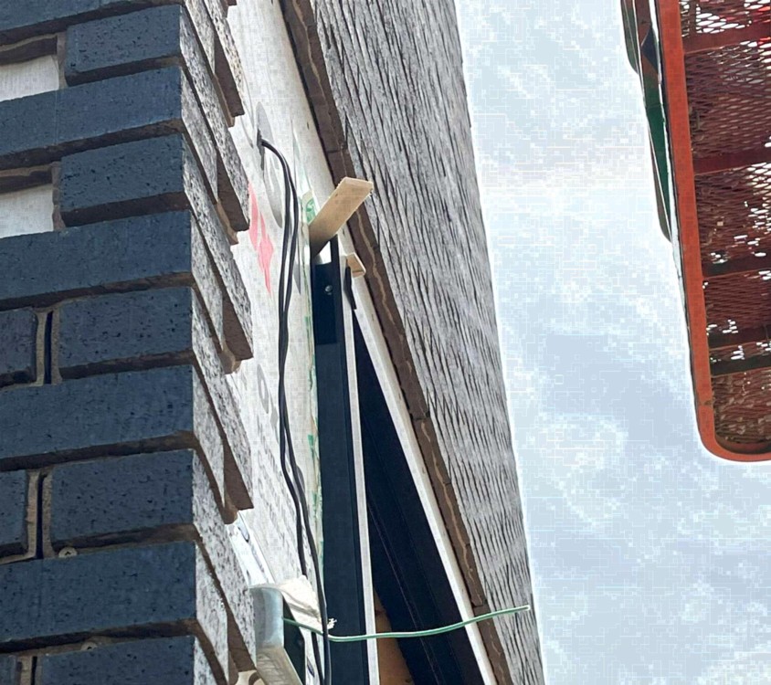 Exterior brick wall under construction